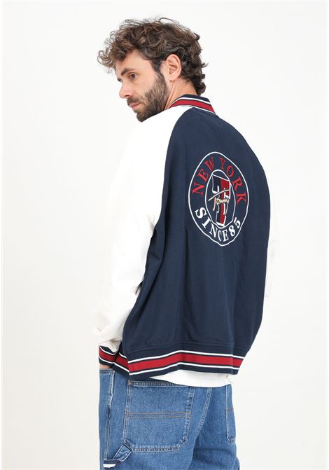 Blue men's college style bomber jacket with maxi logo embroidery TOMMY JEANS | DM0DM19237C1GC1G